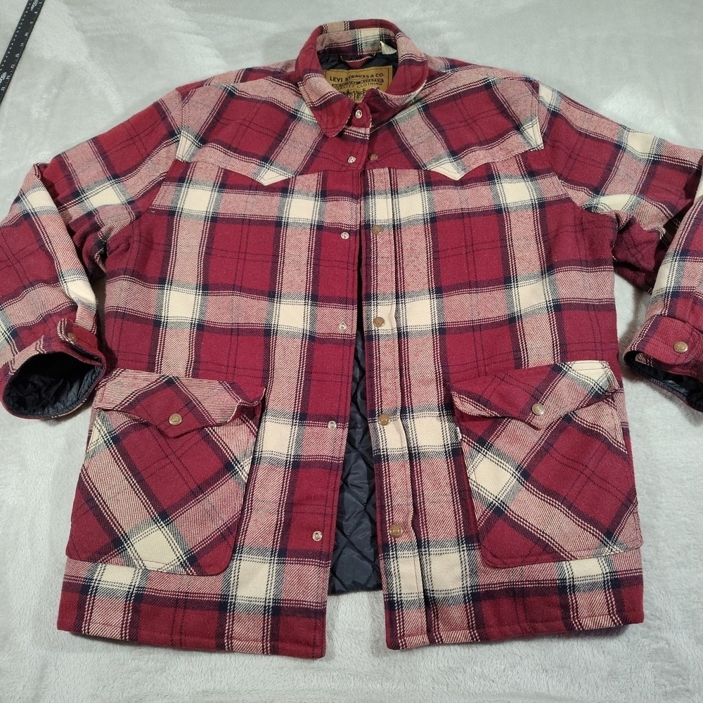 Levi Strauss Co Jacket Men XL Red Plaid Full Snap Trucker Worker Pockets